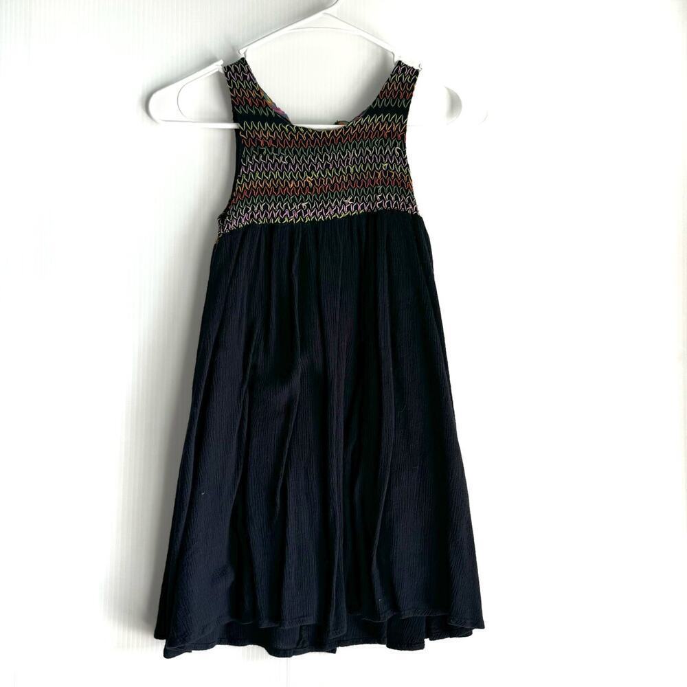 Roxy Black Shirred Dress Multicolored Stitching